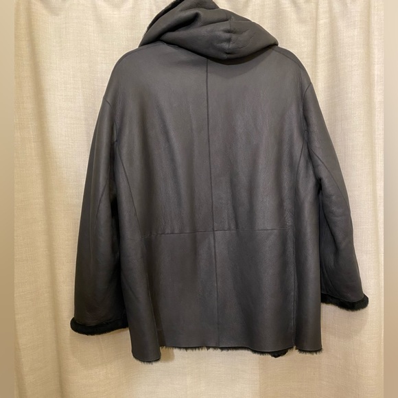 Vince shawl collar reversible lamb shearling fur leather jacket coat - Picture 6 of 11